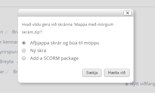Mappa afþjöppuð í Moodle