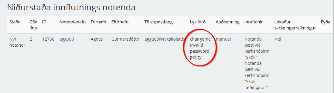 csv-innflutningur niðurstöður
