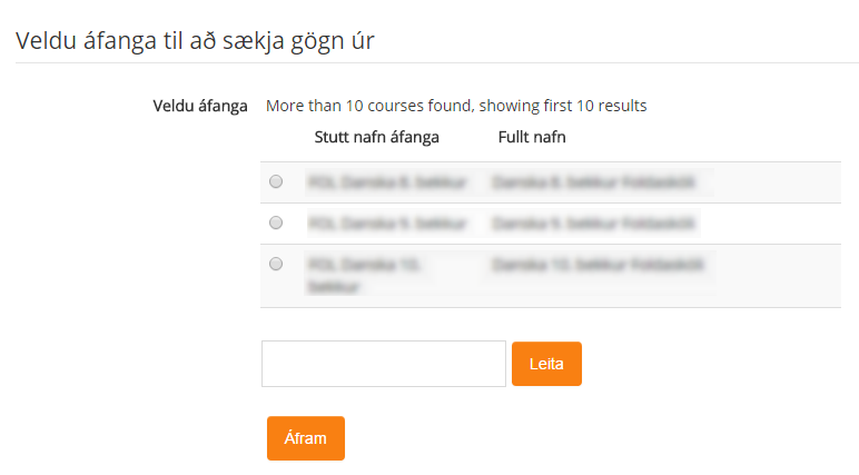 flytja inn úr öðrum áfanga