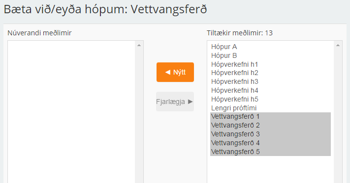 Hópar settir í klasa
