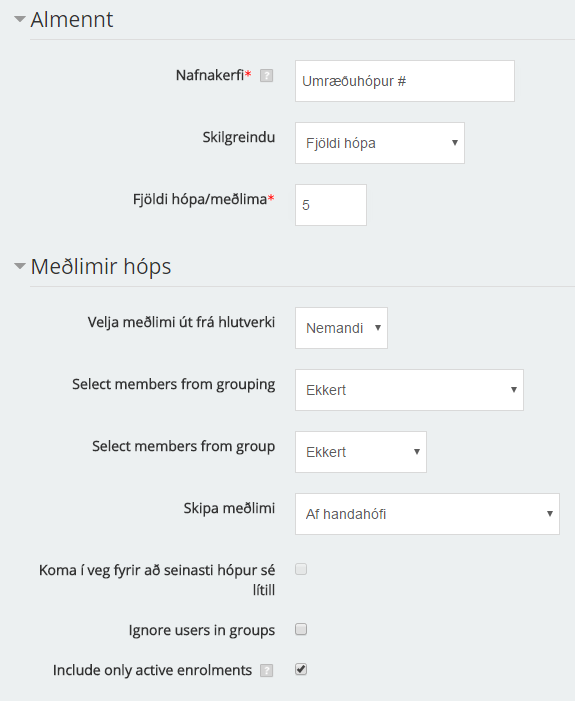 Hópar myndaðir sjálfvirkt