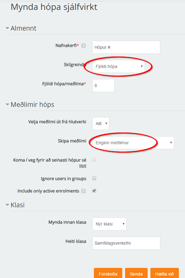 Tómir hópar myndaðir sjálfvirkt