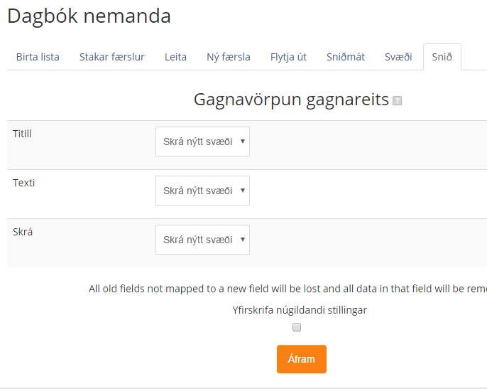 Gagnagrunnur í Moodle