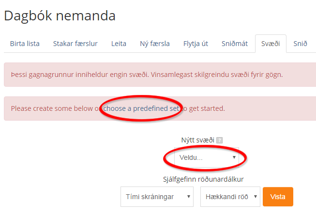 Svæði í gagnagrunni