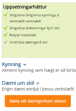 Dæmi um skil í verkstæði