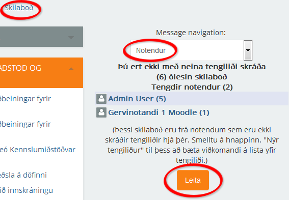 Leitað að notanda í Moodle