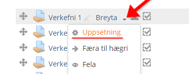 Skráning vinnuskila - uppsetning atriðis