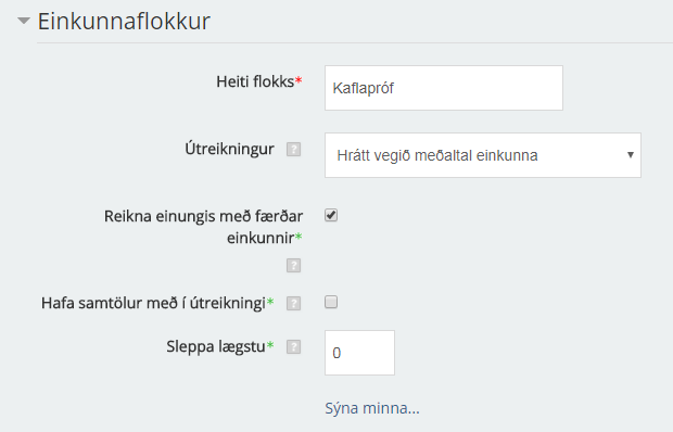 Nýr flokkur settur upp í einkunnabók