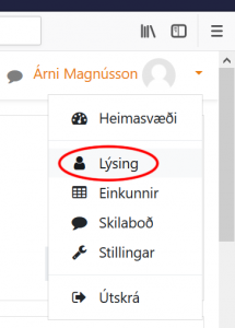 Smellið á eigið nafn og á lýsingu