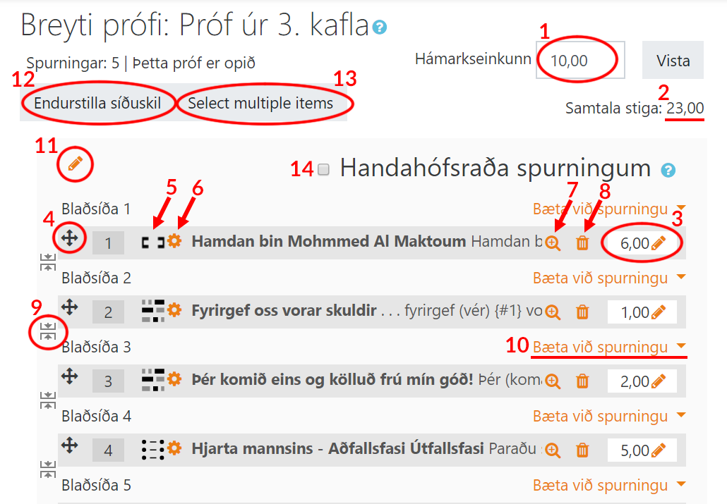 breyta prófi yfirlit