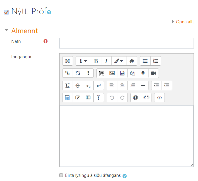 heiti og inngangur prófs