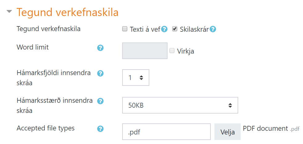tegund verkefnaskila