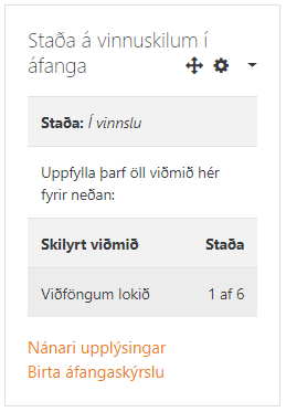 Staða á vinnuskilum í áfanga
